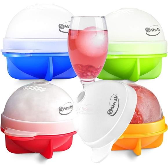 Round Ice Cube Mold Set of 4 Multicolor 2.5 Inch Tight Sealing, Leak Proof - Picture 1 of 6